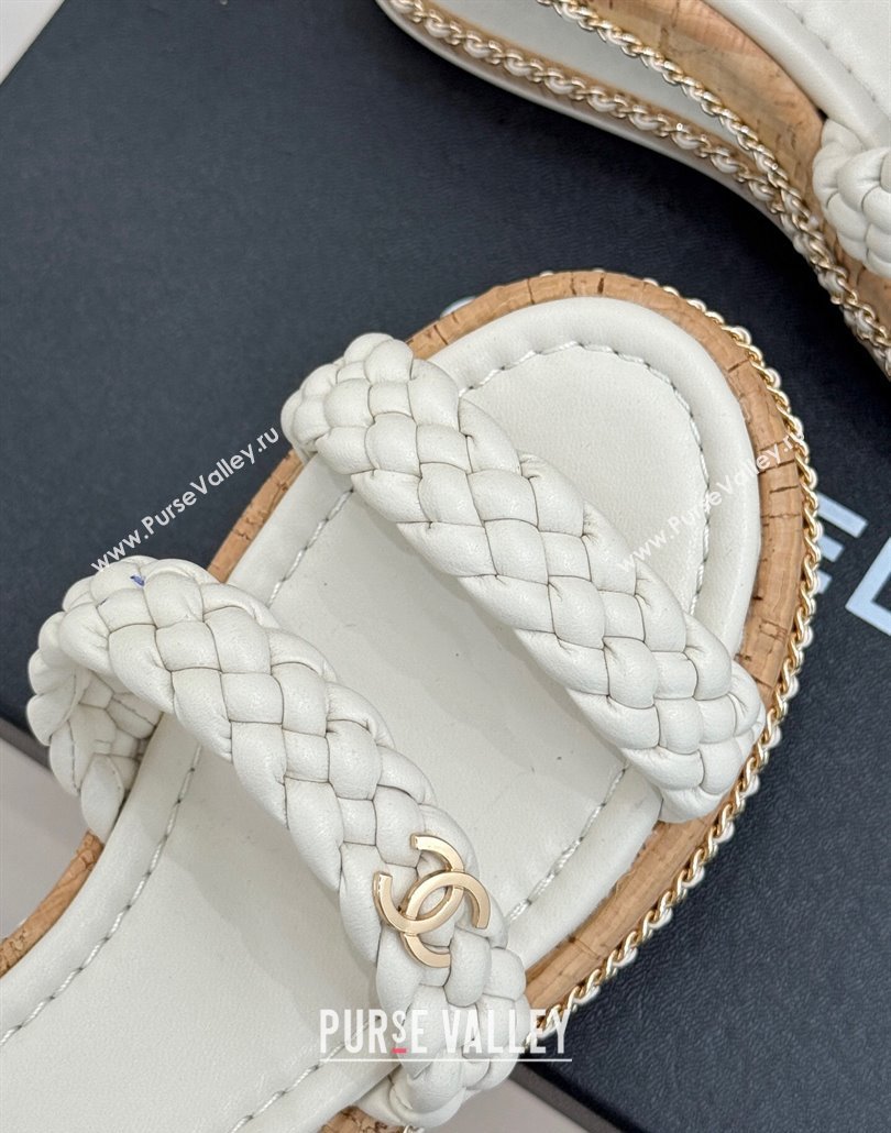 Chanel Woven Calfskin Wedge Slides Sandal 7cm with Chain White 2025 CH030401 (MD-250304008)