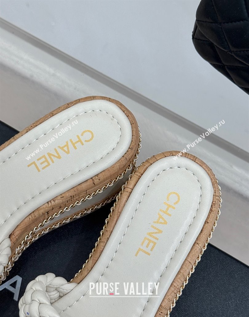 Chanel Woven Calfskin Wedge Slides Sandal 7cm with Chain White 2025 CH030401 (MD-250304008)