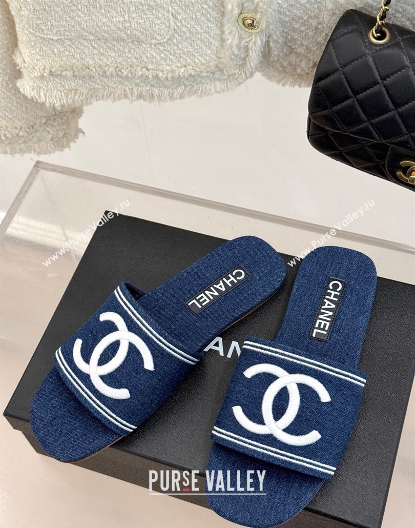 Chanel Denim Flat Slides Sandal Dark Blue 2025 CH030104 (MD-250301031)