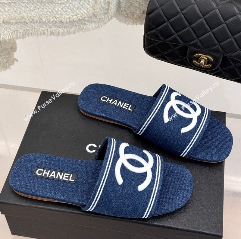 Chanel Denim Flat Slides Sandal Dark Blue 2025 CH030104 (MD-250301031)