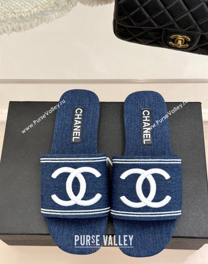 Chanel Denim Flat Slides Sandal Dark Blue 2025 CH030104 (MD-250301031)