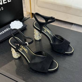 Chanel Suede Heel Sandals 8cm with Strass and Pearls Black 2025 CH030410 (MD-250304134)