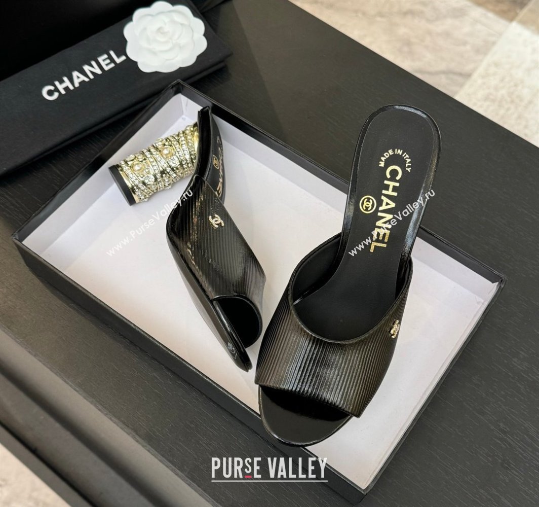 Chanel Embossed Leather Heel Sandals 8.5cm with Strass and Pearls Black 2025 CH030410 (MD-250304136)