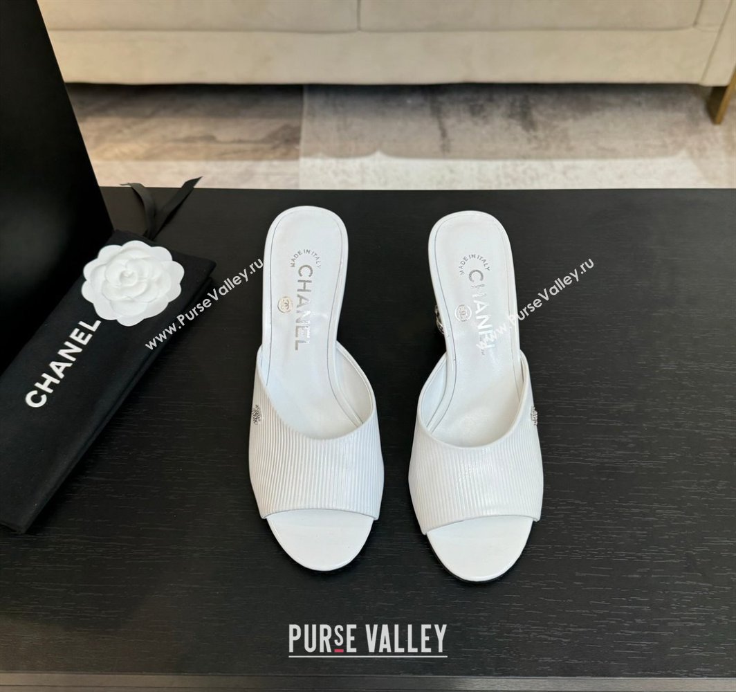 Chanel Embossed Leather Heel Sandals 8.5cm with Strass and Pearls White 2025 CH030410 (MD-250304139)