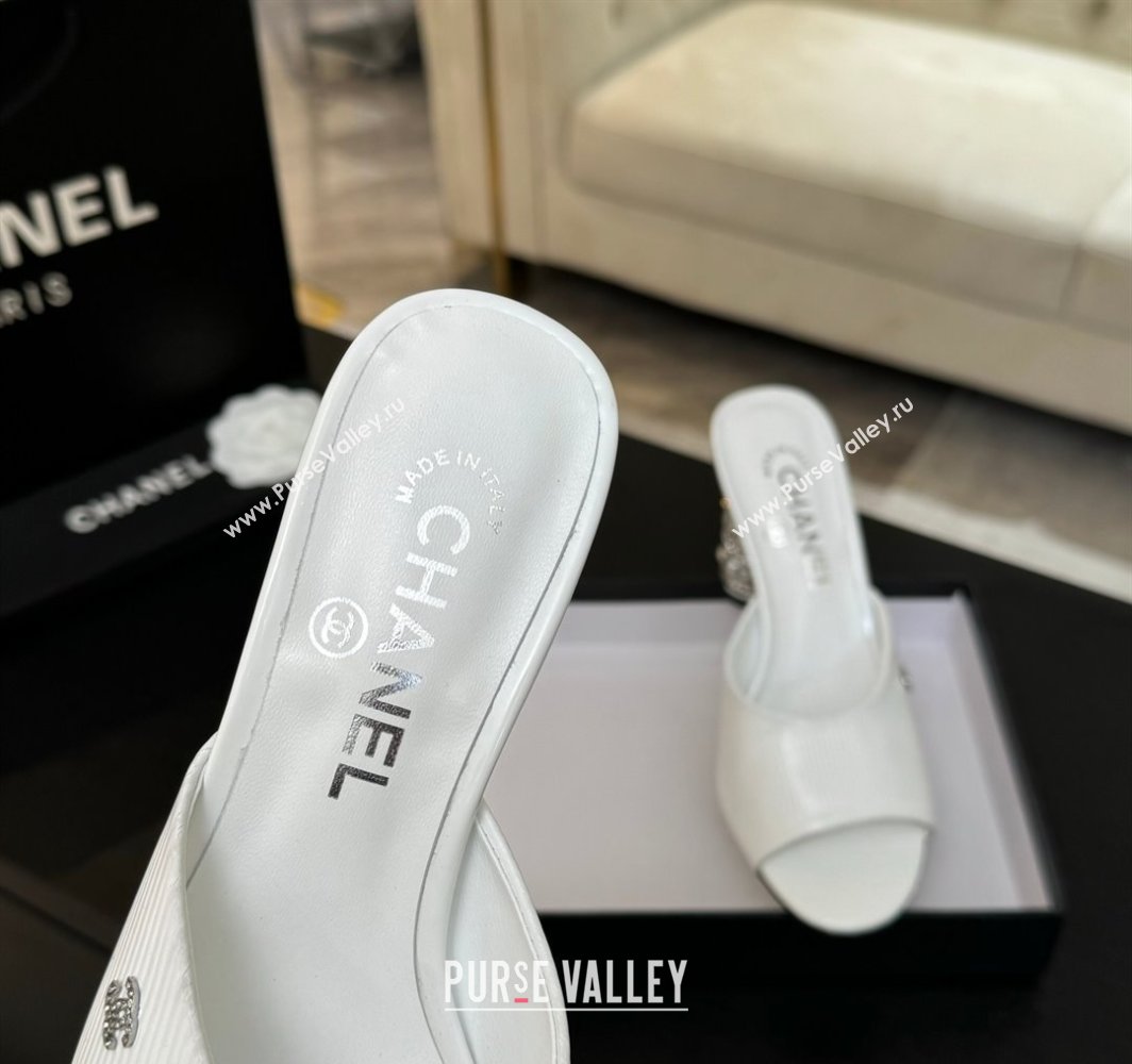 Chanel Embossed Leather Heel Sandals 8.5cm with Strass and Pearls White 2025 CH030410 (MD-250304139)