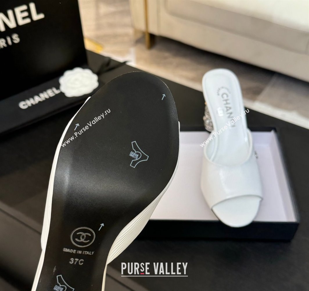 Chanel Embossed Leather Heel Sandals 8.5cm with Strass and Pearls White 2025 CH030410 (MD-250304139)