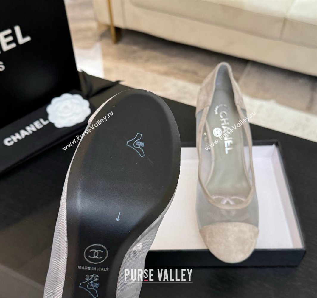 Chanel Suede Mesh Pumps 8.5cm with Strass and Pearls Grey 2025 CH030410 (MD-250304141)