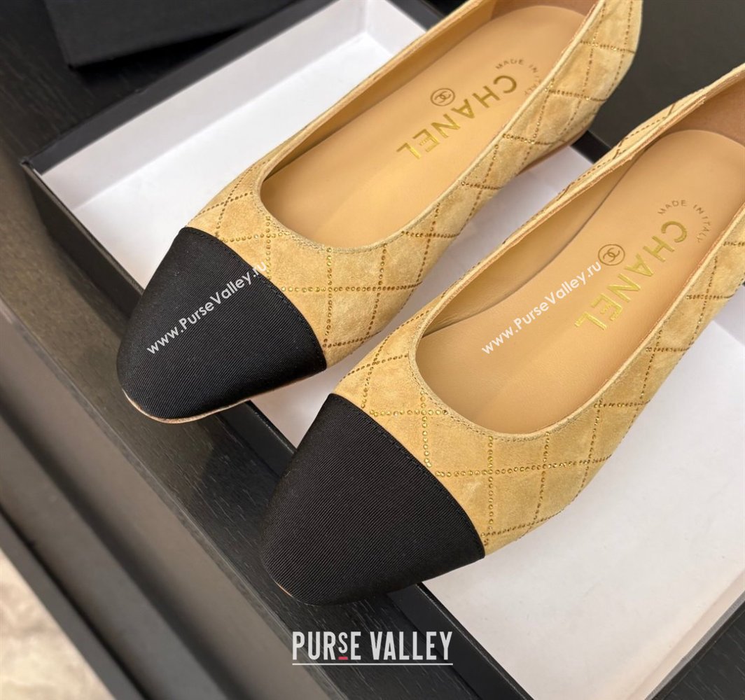 Chanel Quilted Suede Grosgrain Ballet Flats Beige Yellow 2025 G02819 (MD-250228124)