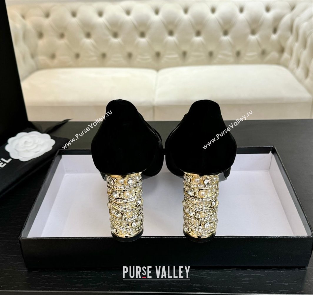 Chanel Suede Mesh Pumps 8.5cm with Strass and Pearls Black 2025 CH030410 (MD-250304142)