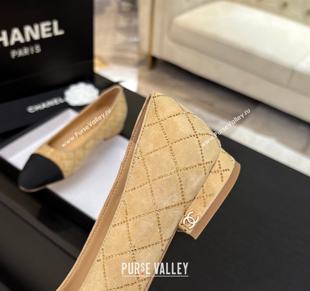 Chanel Quilted Suede Grosgrain Ballet Flats Beige Yellow 2025 G02819 (MD-250228124)