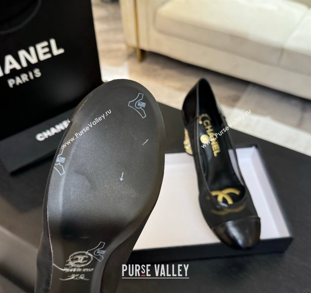 Chanel Oil Leather Mesh Pumps 8.5cm with Strass and Pearls Black 2025 CH030410 (MD-250304143)
