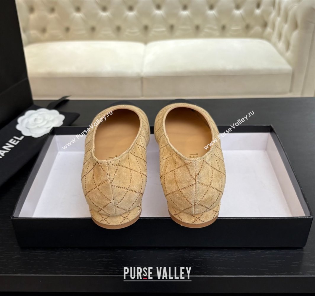 Chanel Quilted Suede Grosgrain Ballet Flats Beige Yellow 2025 G02819 (MD-250228124)