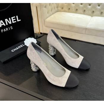 Chanel Suede Grosgrain Pumps 8.5cm with Strass and Pearls Grey 2025 CH030410 (MD-250304144)