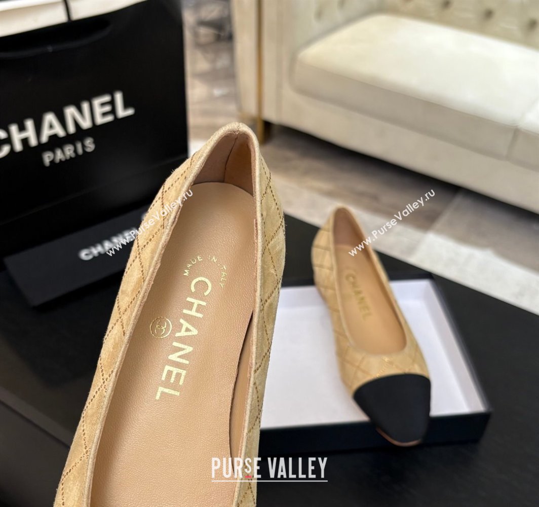 Chanel Quilted Suede Grosgrain Ballet Flats Beige Yellow 2025 G02819 (MD-250228124)
