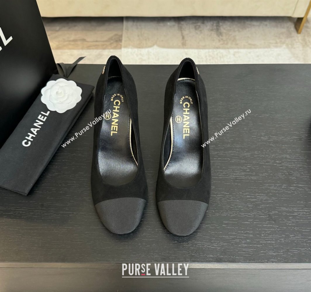 Chanel Suede Grosgrain Pumps 8.5cm with Strass and Pearls Black 2025 CH030410 (MD-250304145)