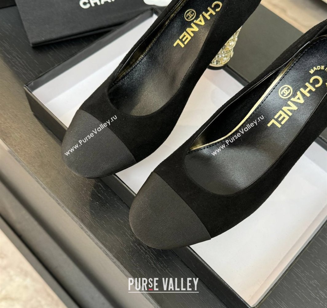 Chanel Suede Grosgrain Pumps 8.5cm with Strass and Pearls Black 2025 CH030410 (MD-250304145)