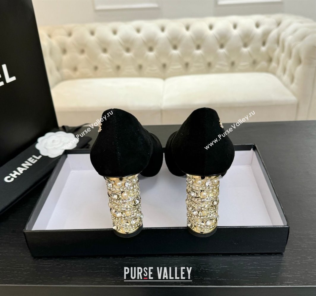 Chanel Suede Grosgrain Pumps 8.5cm with Strass and Pearls Black 2025 CH030410 (MD-250304145)