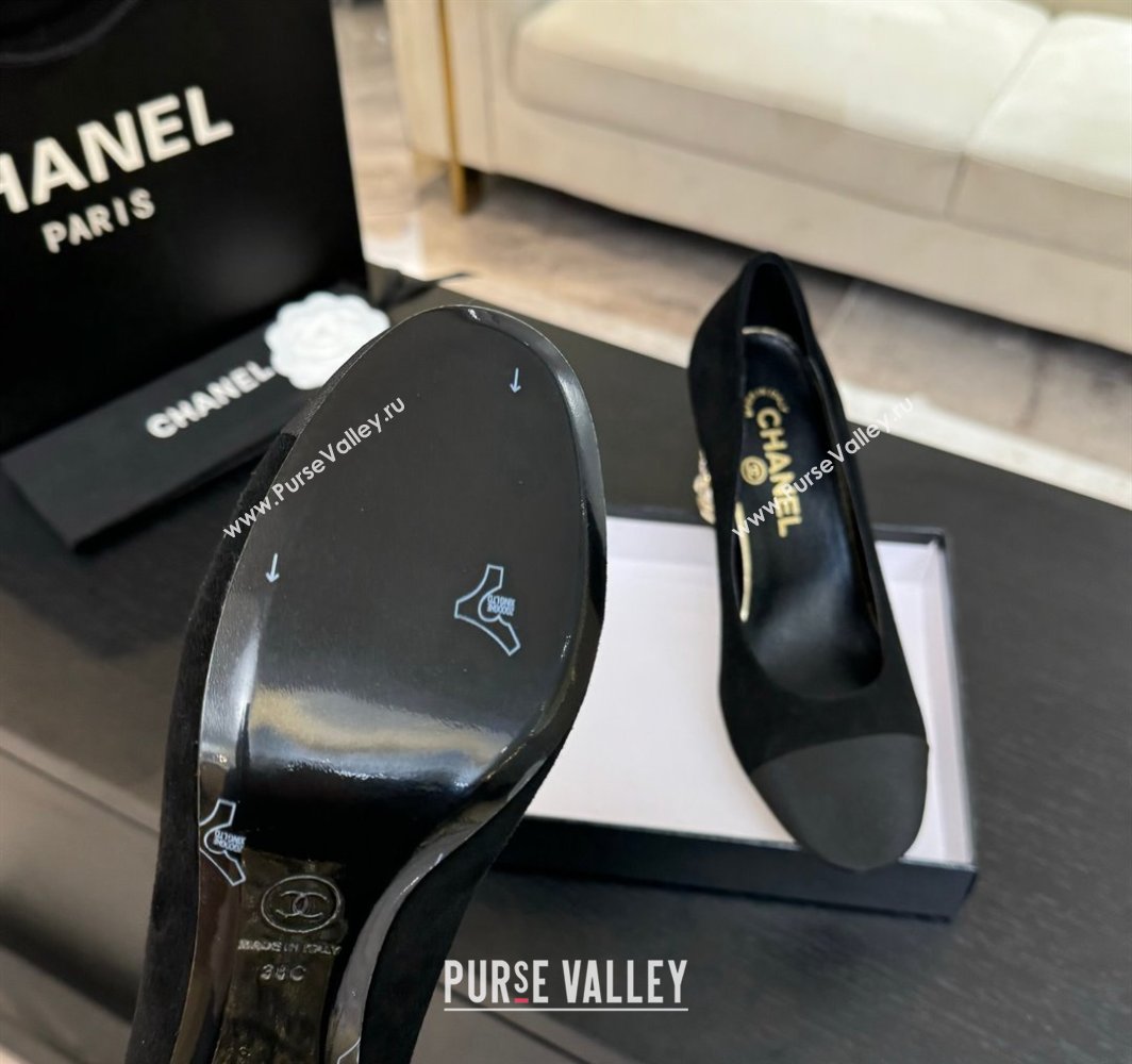 Chanel Suede Grosgrain Pumps 8.5cm with Strass and Pearls Black 2025 CH030410 (MD-250304145)