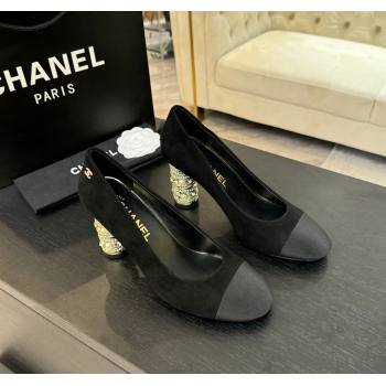 Chanel Suede Grosgrain Pumps 8.5cm with Strass and Pearls Black 2025 CH030410 (MD-250304145)