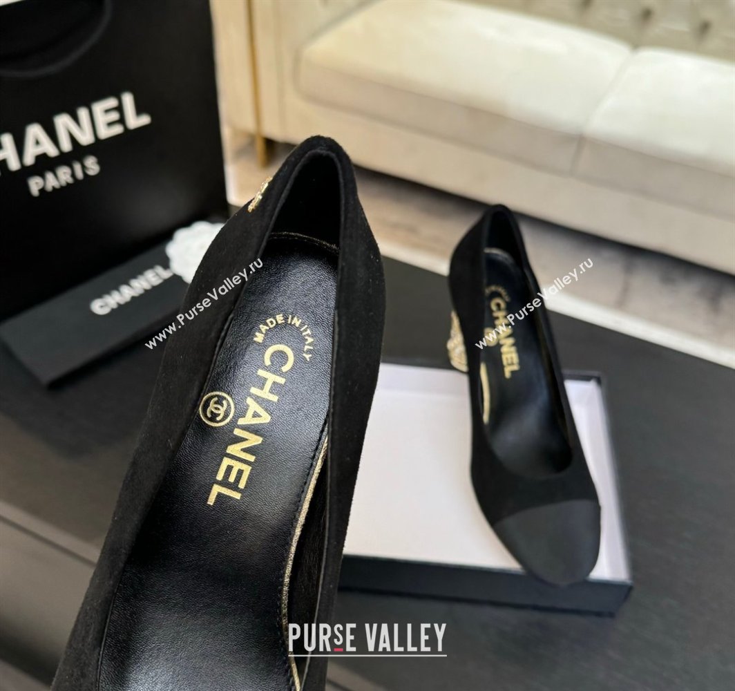 Chanel Suede Grosgrain Pumps 8.5cm with Strass and Pearls Black 2025 CH030410 (MD-250304145)