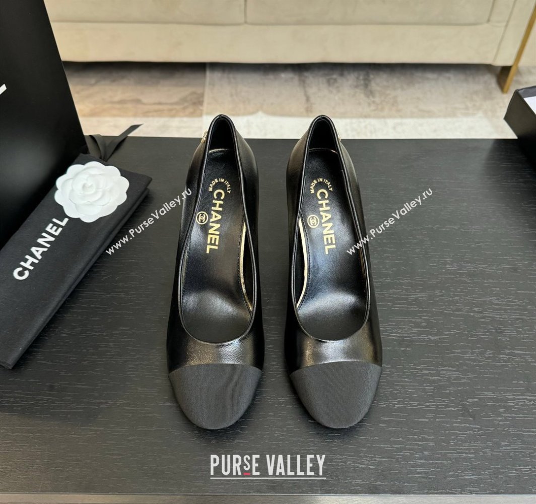 Chanel Oil Leather Grosgrain Pumps 8.5cm with Strass and Pearls Black 2025 CH030410 (MD-250304146)