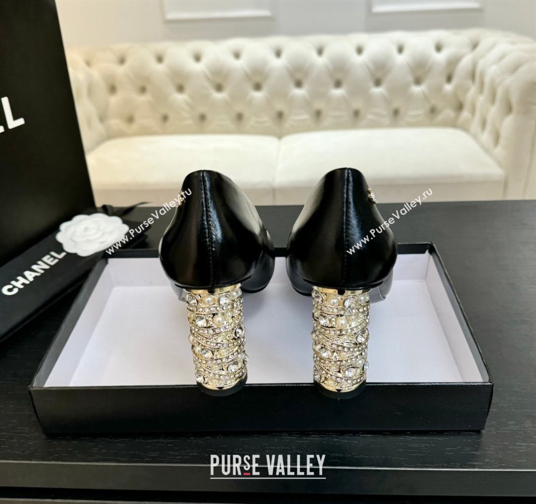 Chanel Oil Leather Grosgrain Pumps 8.5cm with Strass and Pearls Black 2025 CH030410 (MD-250304146)