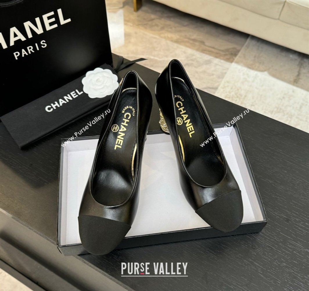 Chanel Oil Leather Grosgrain Pumps 8.5cm with Strass and Pearls Black 2025 CH030410 (MD-250304146)