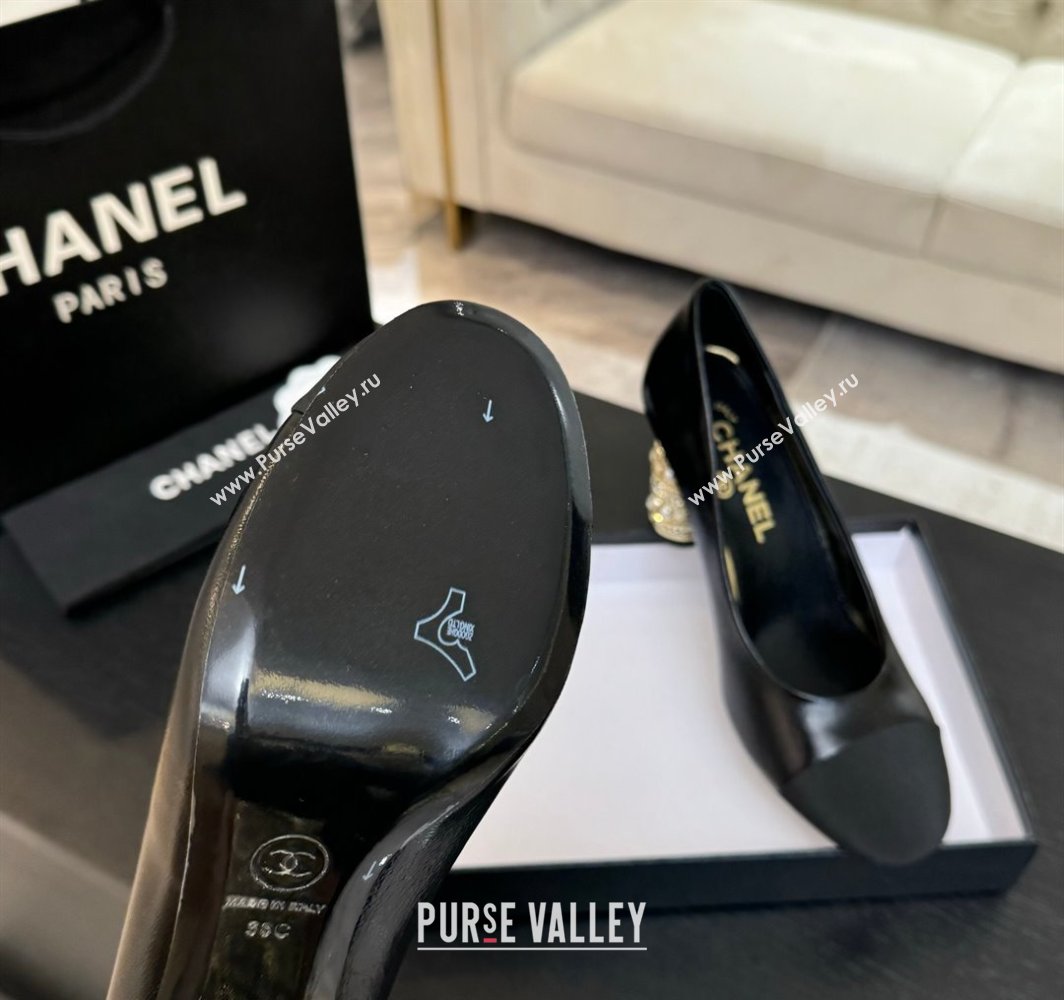 Chanel Oil Leather Grosgrain Pumps 8.5cm with Strass and Pearls Black 2025 CH030410 (MD-250304146)