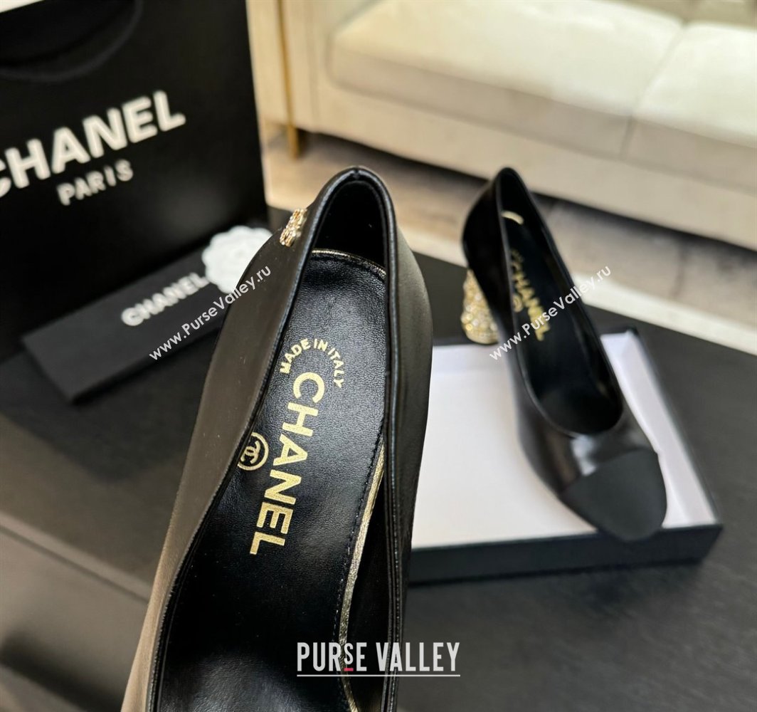 Chanel Oil Leather Grosgrain Pumps 8.5cm with Strass and Pearls Black 2025 CH030410 (MD-250304146)