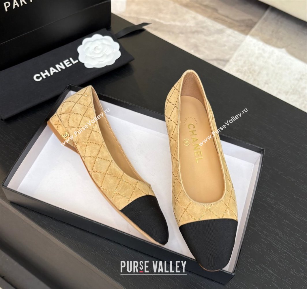 Chanel Quilted Suede Grosgrain Ballet Flats Beige Yellow 2025 G02819 (MD-250228124)