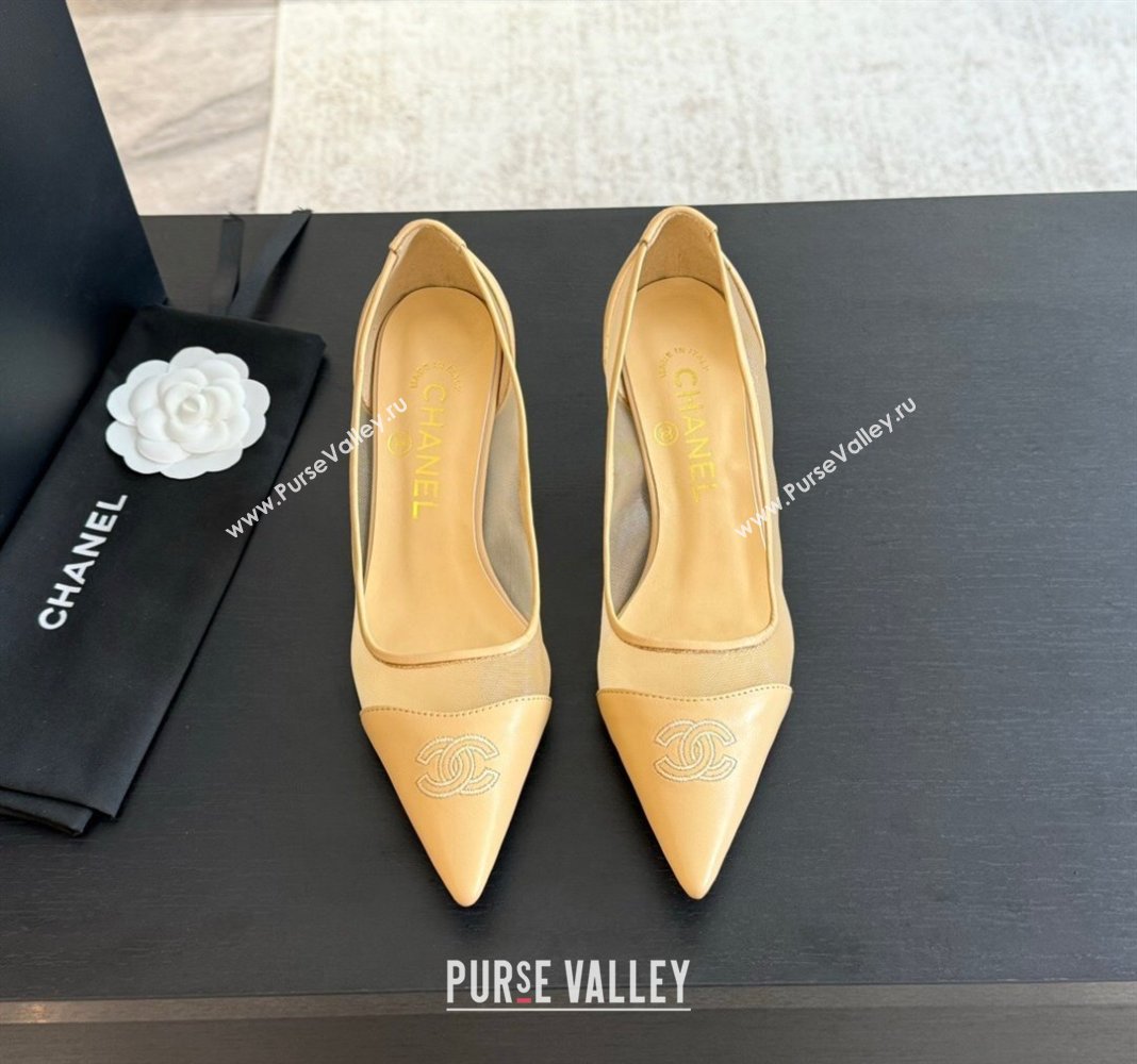 Chanel Lambskin Mesh Pumps Beige 2025 CH030411 (MD-250304149)