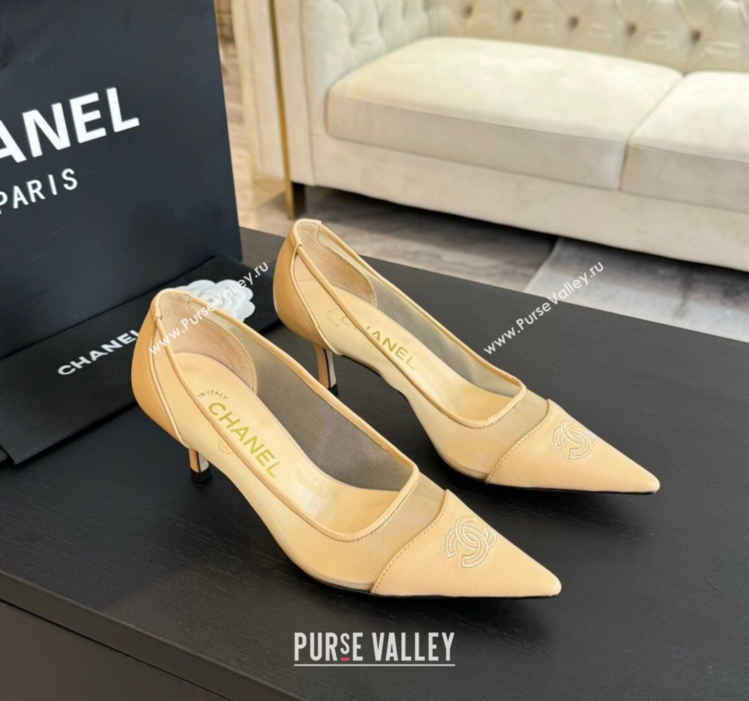 Chanel Lambskin Mesh Pumps Beige 2025 CH030411 (MD-250304149)