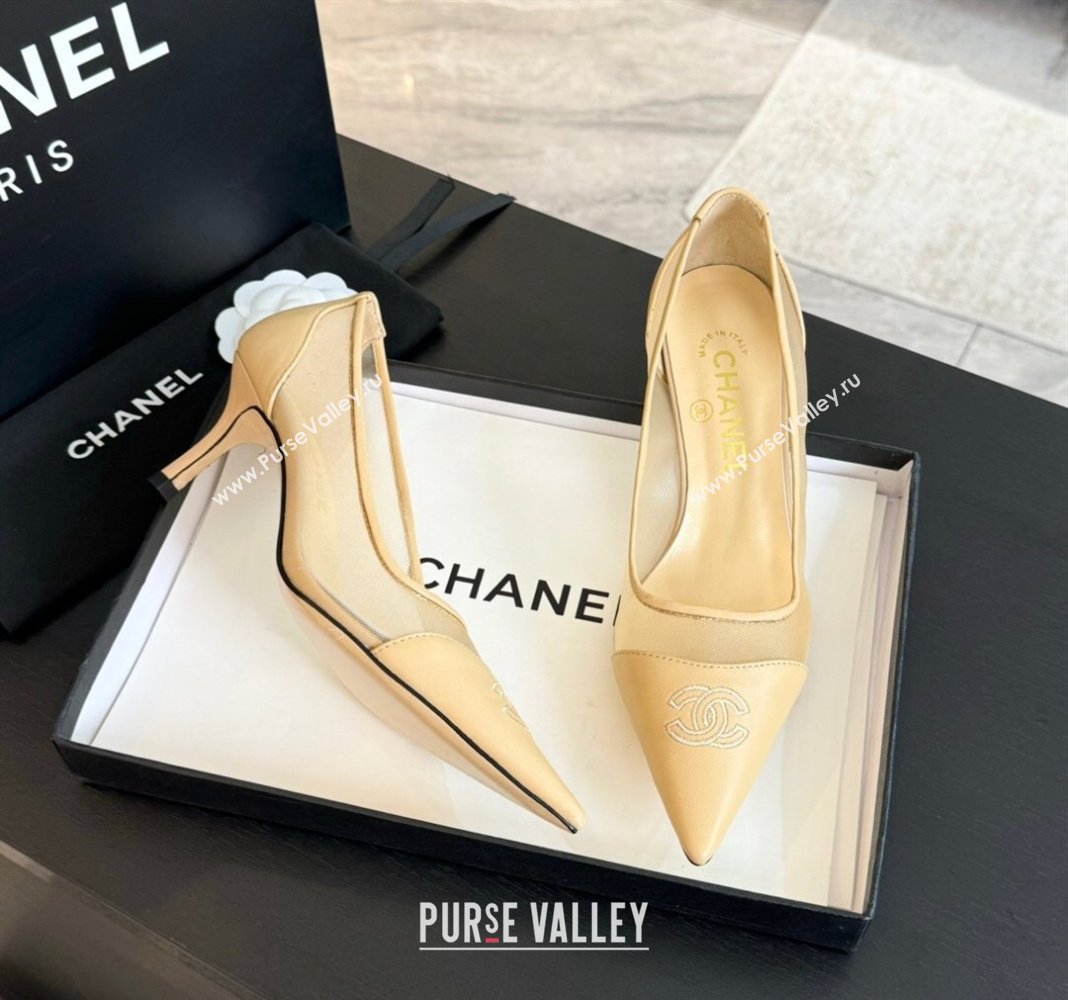 Chanel Lambskin Mesh Pumps Beige 2025 CH030411 (MD-250304149)