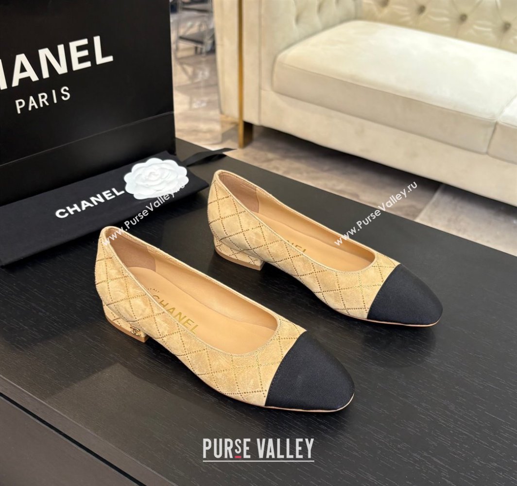 Chanel Quilted Suede Grosgrain Ballet Flats Beige Yellow 2025 G02819 (MD-250228124)