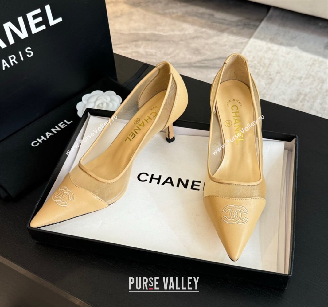 Chanel Lambskin Mesh Pumps Beige 2025 CH030411 (MD-250304149)