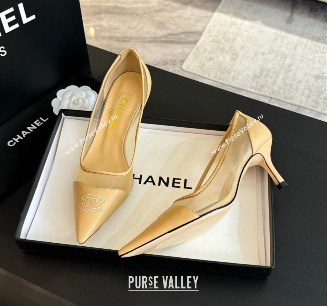 Chanel Lambskin Mesh Pumps Beige 2025 CH030411 (MD-250304149)