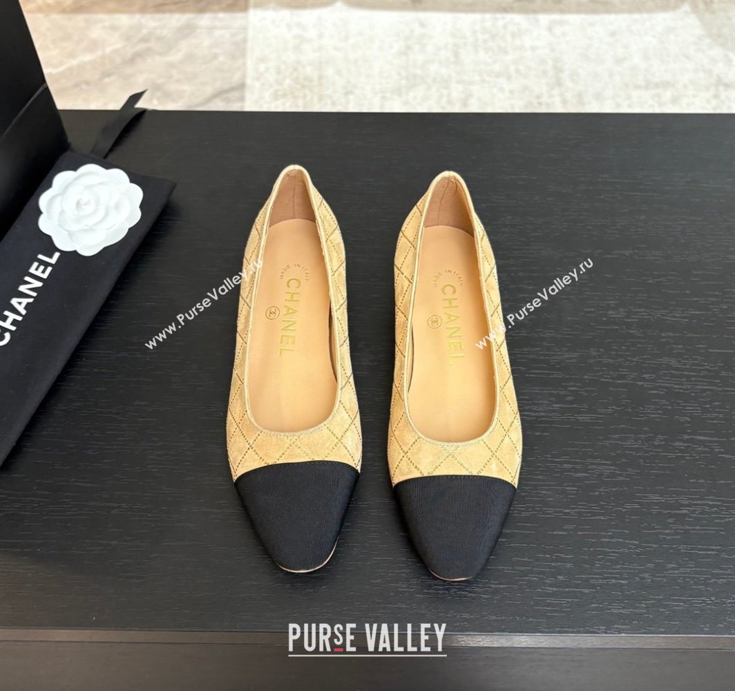 Chanel Quilted Suede Grosgrain Ballet Flats Beige Yellow 2025 G02819 (MD-250228124)
