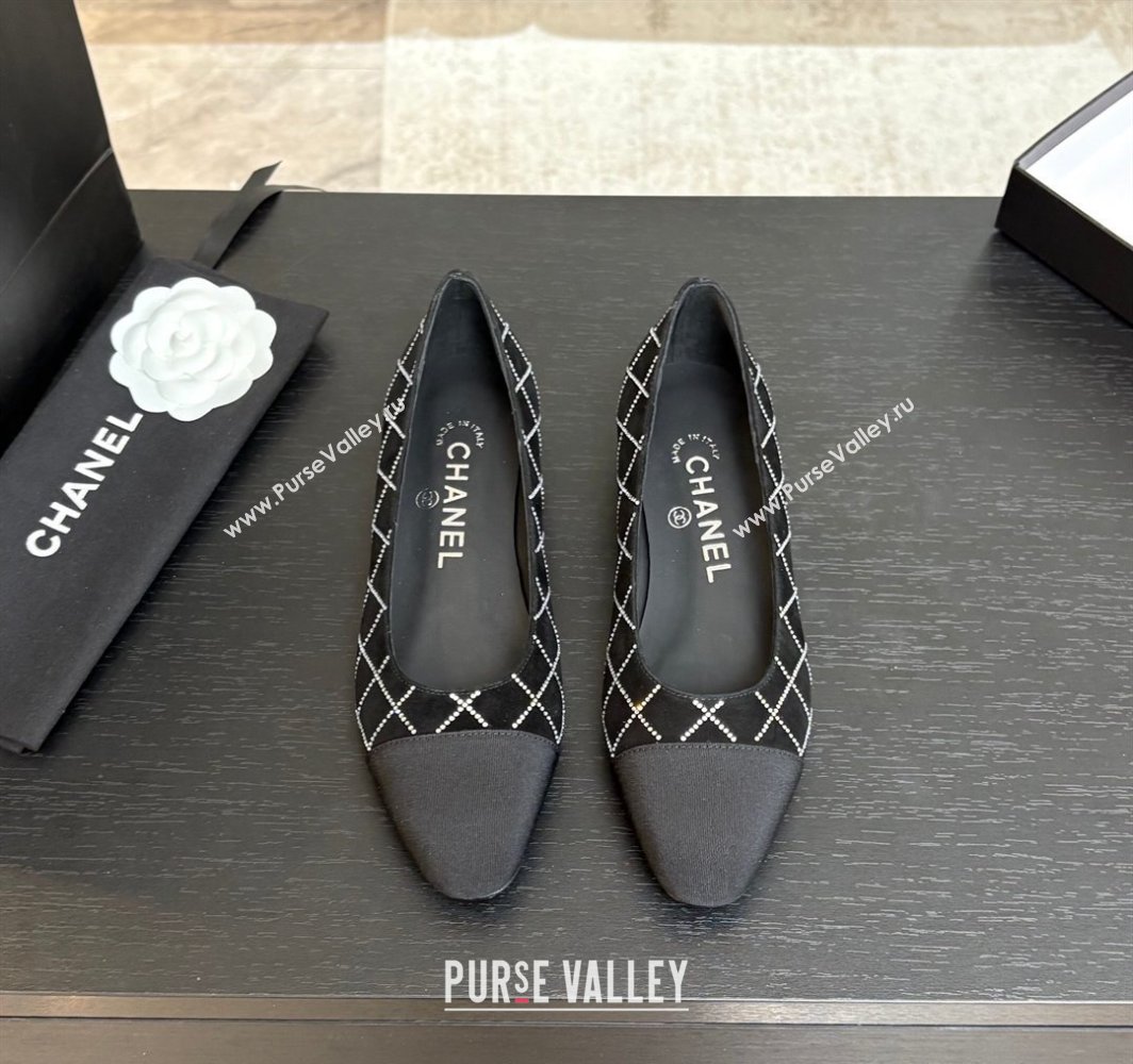 Chanel Quilted Suede Grosgrain Ballet Flats Black 2025 G02819 (MD-250228125)