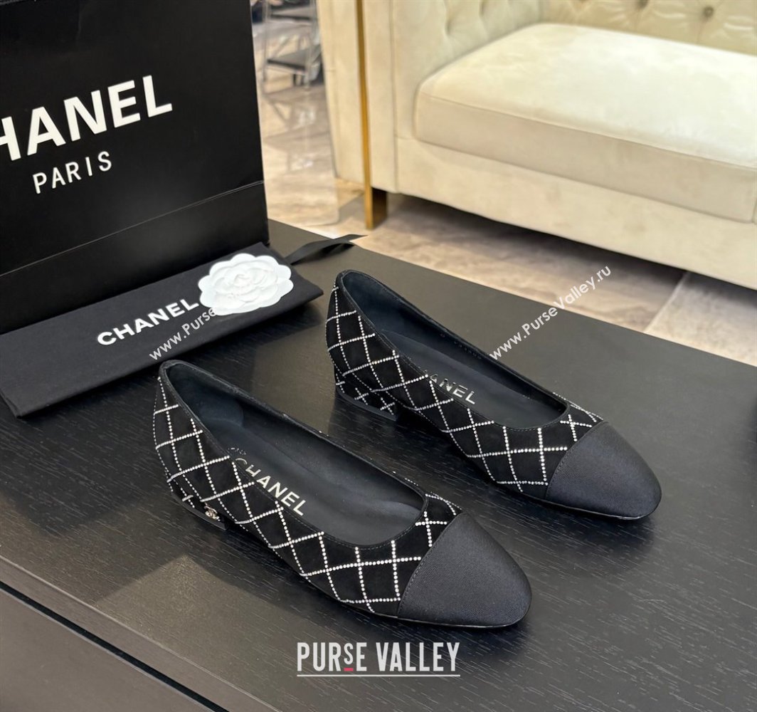 Chanel Quilted Suede Grosgrain Ballet Flats Black 2025 G02819 (MD-250228125)