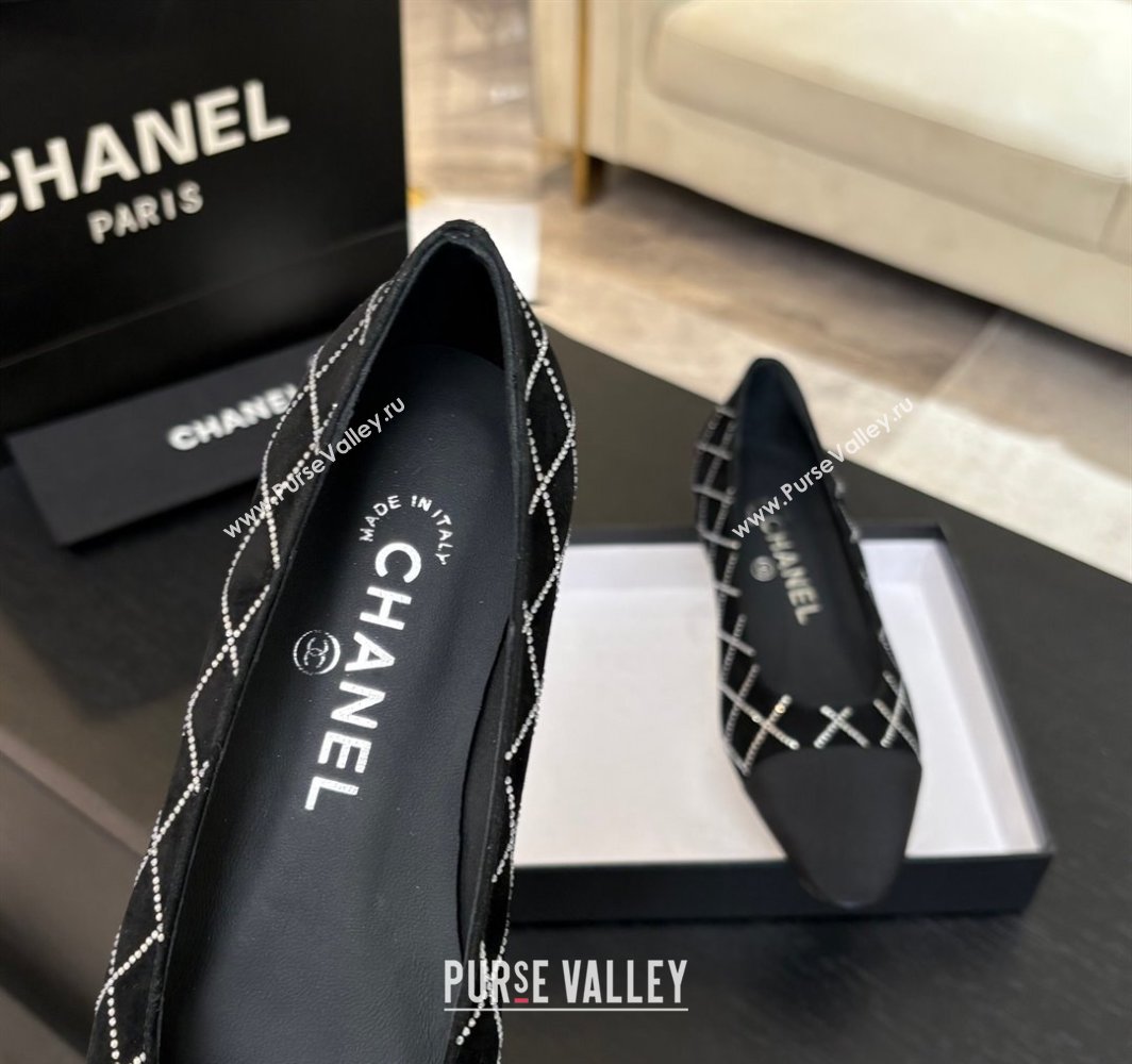 Chanel Quilted Suede Grosgrain Ballet Flats Black 2025 G02819 (MD-250228125)