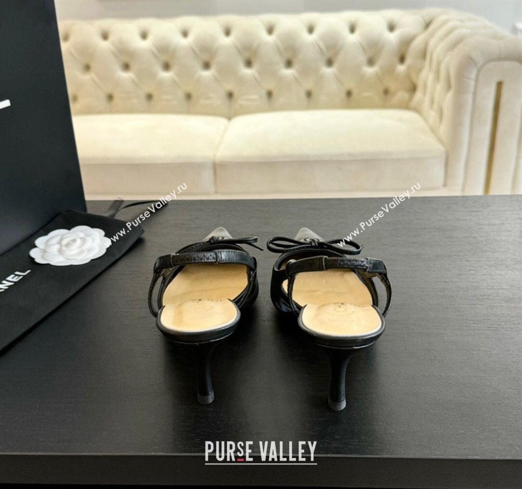 Chanel Lambskin and Mesh Slingback Pumps with Bow Black 2025 CH030411 (MD-250304154)