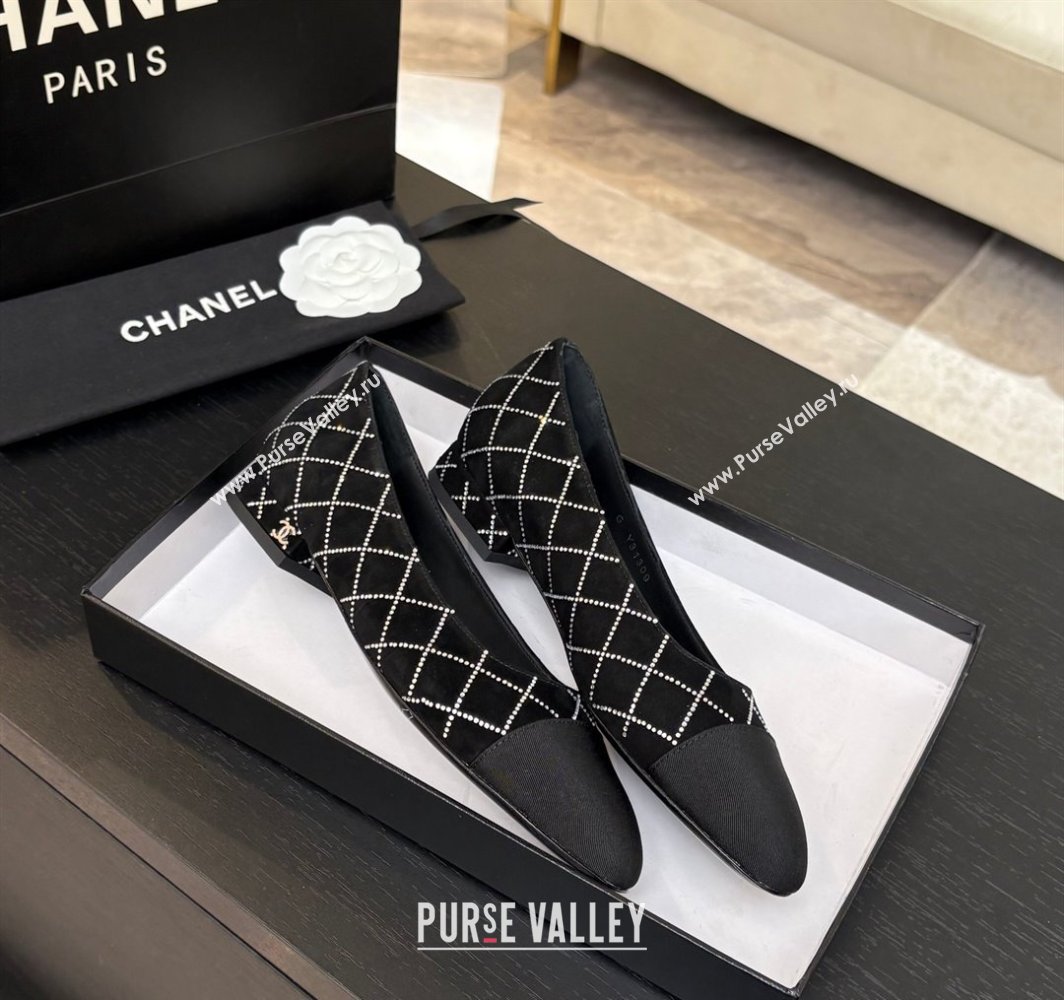 Chanel Quilted Suede Grosgrain Ballet Flats Black 2025 G02819 (MD-250228125)