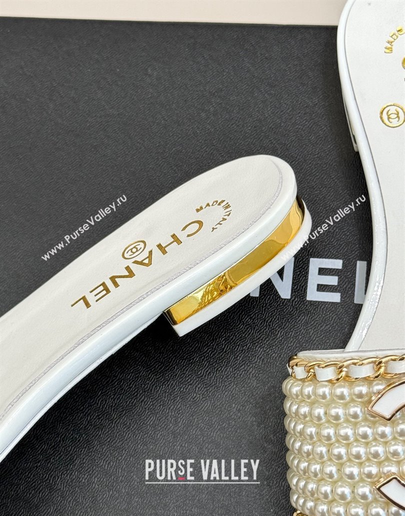Chanel Pearls and Chain Flat Slides Sandal White 2025 CH030412 (MD-250304157)