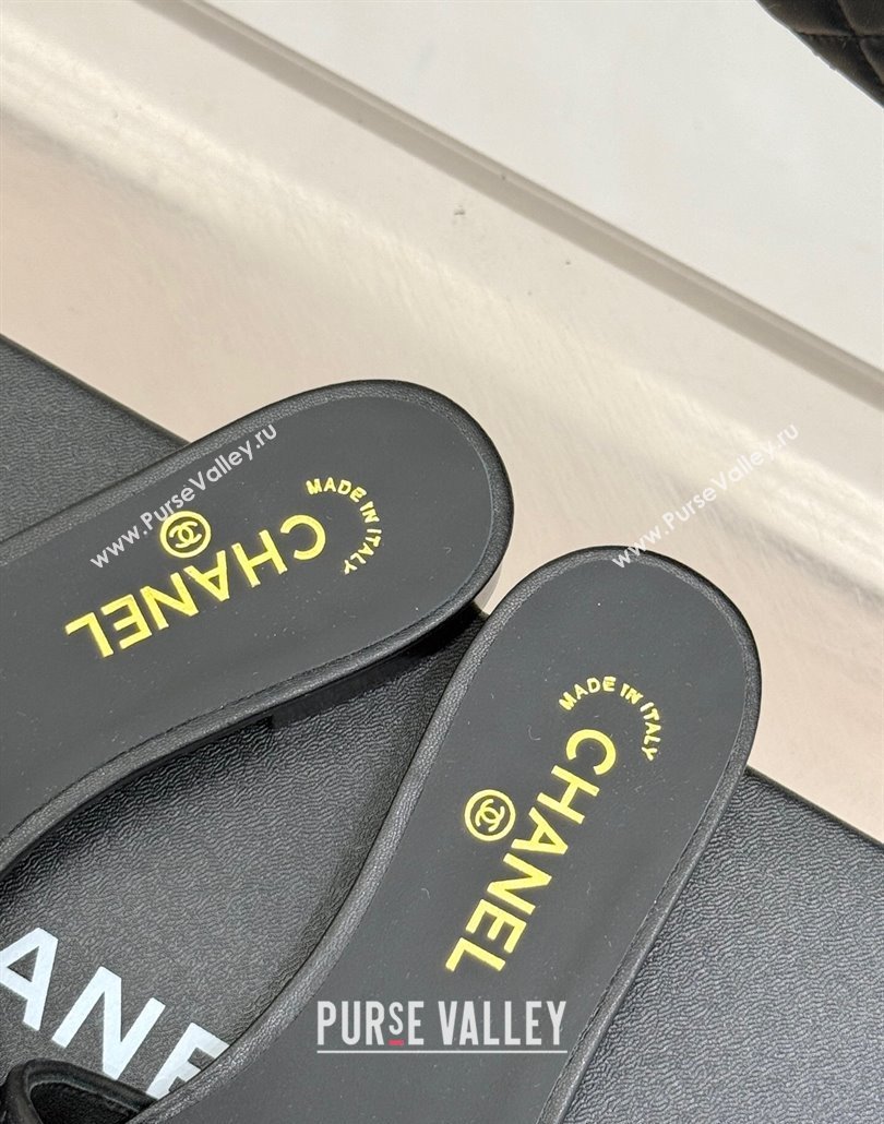 Chanel Quilted Lambskin Flat Slides Sandal with Charm and Buckle Black 2025 CH030413 (MD-250304158)
