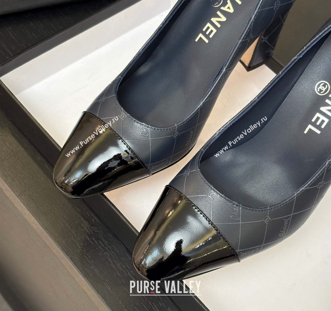 Chanel Printed Quilted Patent Calfskin Leather Pumps 8.5cm Navy Blue 2025 G45509 (MD-250228100)