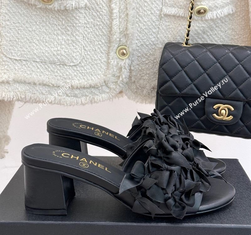 Chanel Bow Crowd Heel Slides Sandal 5cm Black 2025 CH030414 (MD-250304160)
