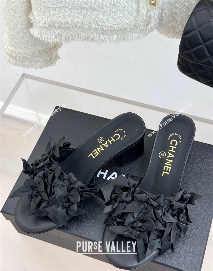 Chanel Bow Crowd Heel Slides Sandal 5cm Black 2025 CH030414 (MD-250304160)