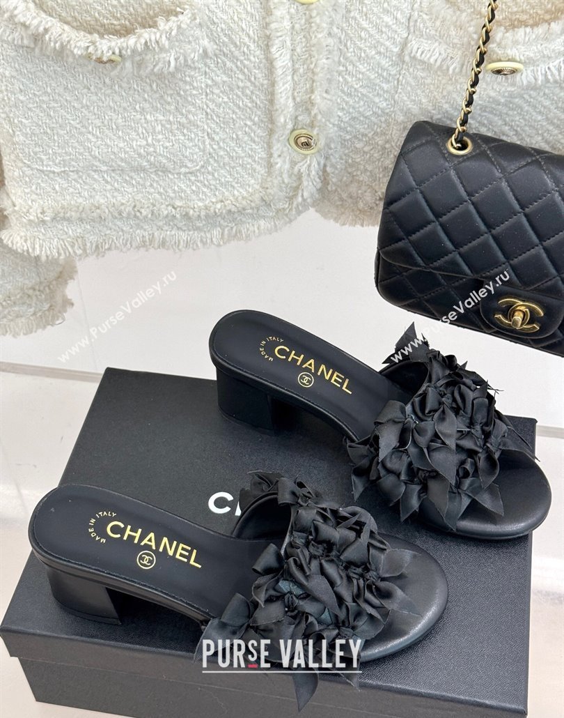 Chanel Bow Crowd Heel Slides Sandal 5cm Black 2025 CH030414 (MD-250304160)