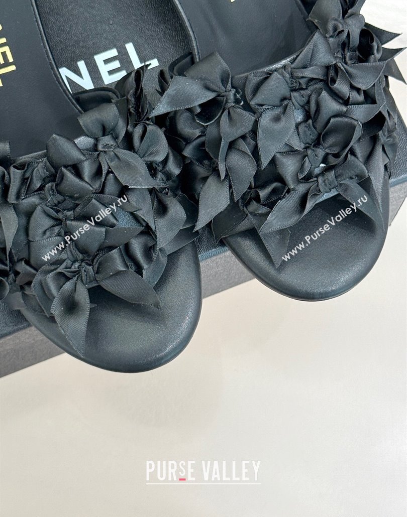 Chanel Bow Crowd Heel Slides Sandal 5cm Black 2025 CH030414 (MD-250304160)