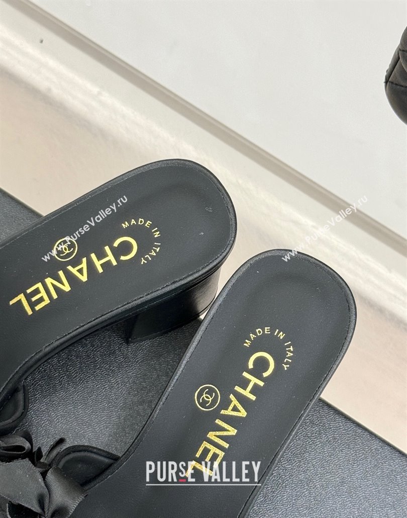 Chanel Bow Crowd Heel Slides Sandal 5cm Black 2025 CH030414 (MD-250304160)